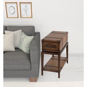Charlie 24 in. Brown Rectangle Wood End Table with Drawers