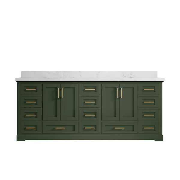 Willow Collections Boston 84 in. W x 22 in. D x 36 in. H Double Sink Bath Vanity in Pewter Green with 2 in. Empira Quartz Top