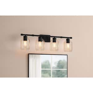 Laurel Brook 34 in. 4-Lights Matte Black Industrial Bathroom Vanity Light