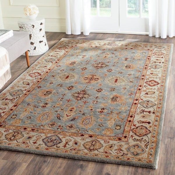 Antiquity Blue/Ivory 4 ft. x 6 ft. Border Area Rug