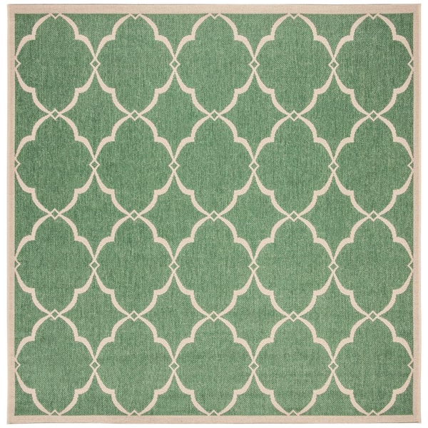 SAFAVIEH Beach House Green/Creme 7 ft. x 7 ft. Square Trellis Geometric Indoor/Outdoor Area Rug