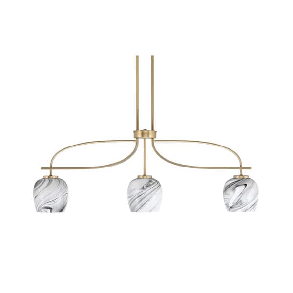 Unbranded Olympia 14 in. 3-Light Chandelier New Age Brass Onyx Swirl Glass Shade