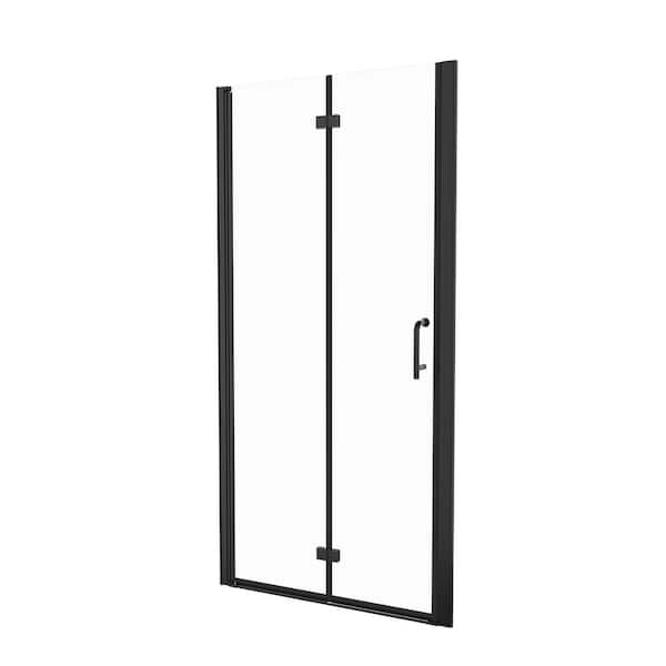 WELLFOR 36 in. W x 72 in. H BiFold Frameless Shower Door in Matte Black with Clear Glass