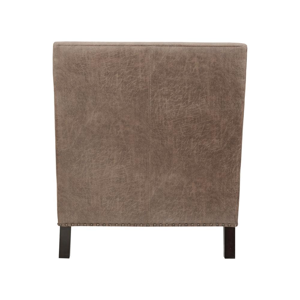 Brown Faux Leather Accent Chair with Wood Legs