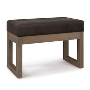 Milltown 26 in. Wide Contemporary Rectangle Footstool Ottoman Bench in Distressed Dark Brown Faux Air Leather