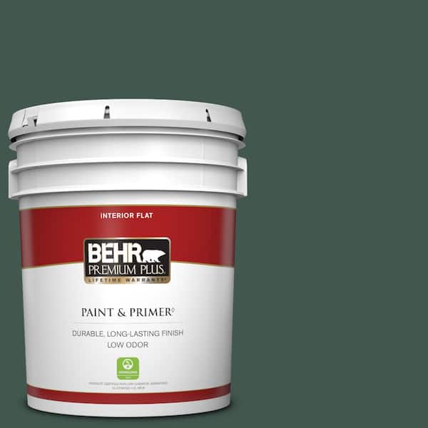 BEHR PREMIUM PLUS 5 gal. #BXC-33 Jolly Green Flat Low Odor Interior Paint & Primer
