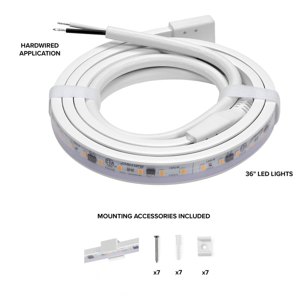 36'' White PVC Hardwired LED Under Cabinet Strip Light