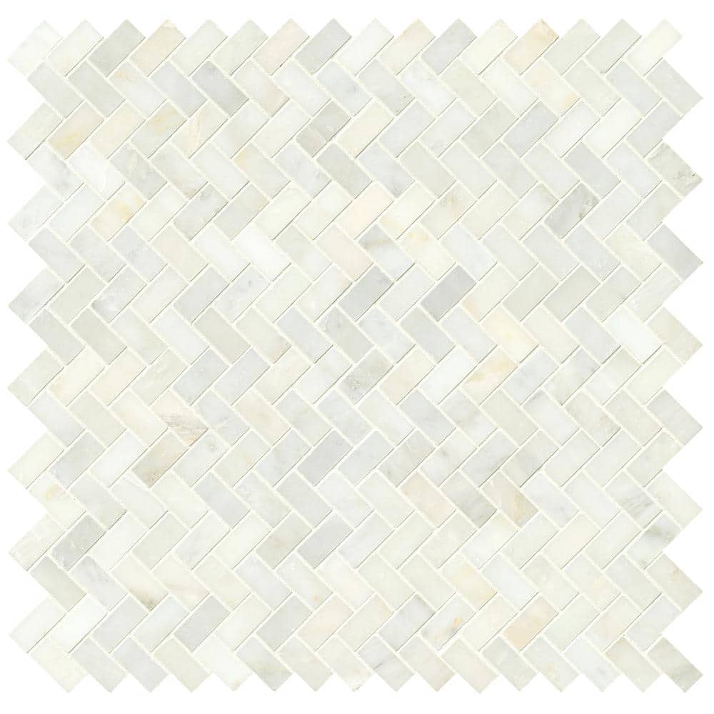 Greecian White Herringbone Polished Marble Mosaic Tile
