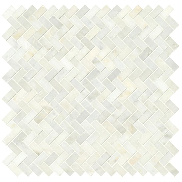 MSI - Greecian White Herringbone 12 in. x 12 in. Polished Marble Mesh-Mounted Mosaic Floor and Wall Tile (9.4 sq. ft./case)