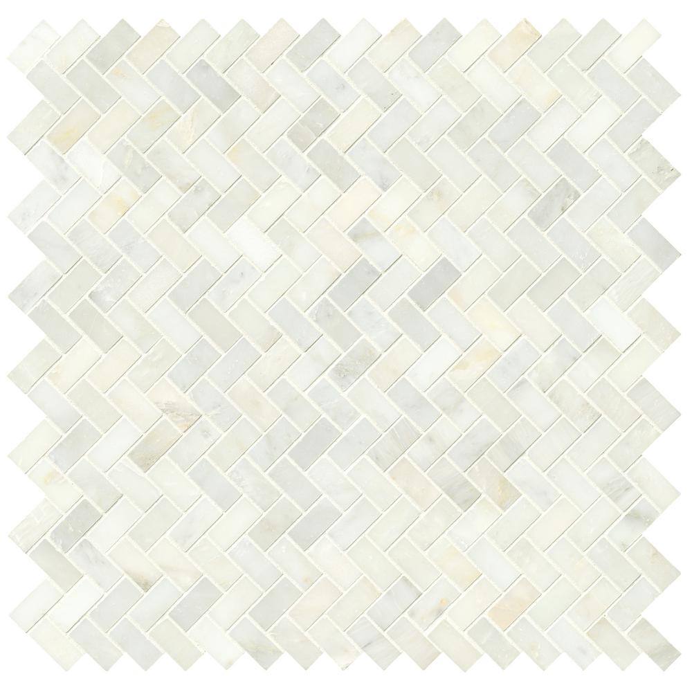 Greecian White Herringbone Polished Marble Mosaic Tile