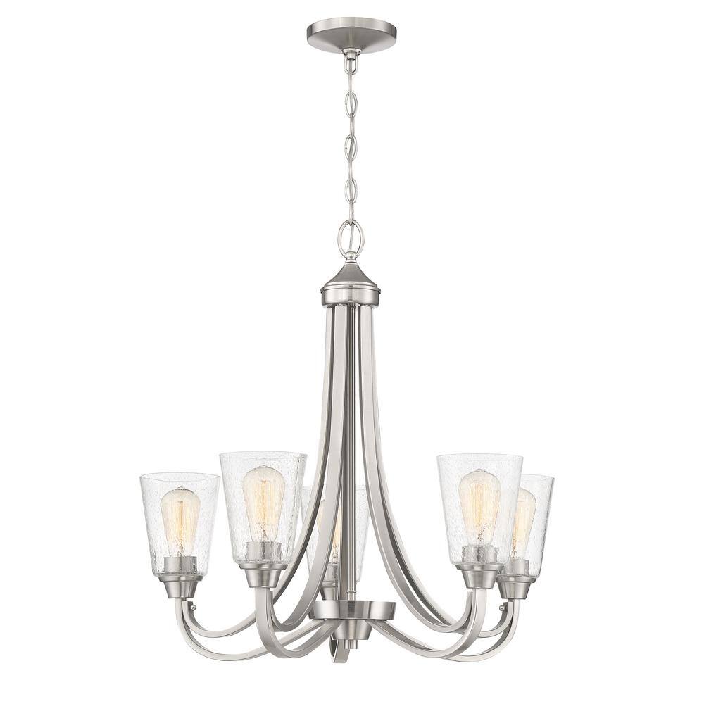 Elegant Grace 26" Transitional Nickel & Crystal 5-Light Chandelier