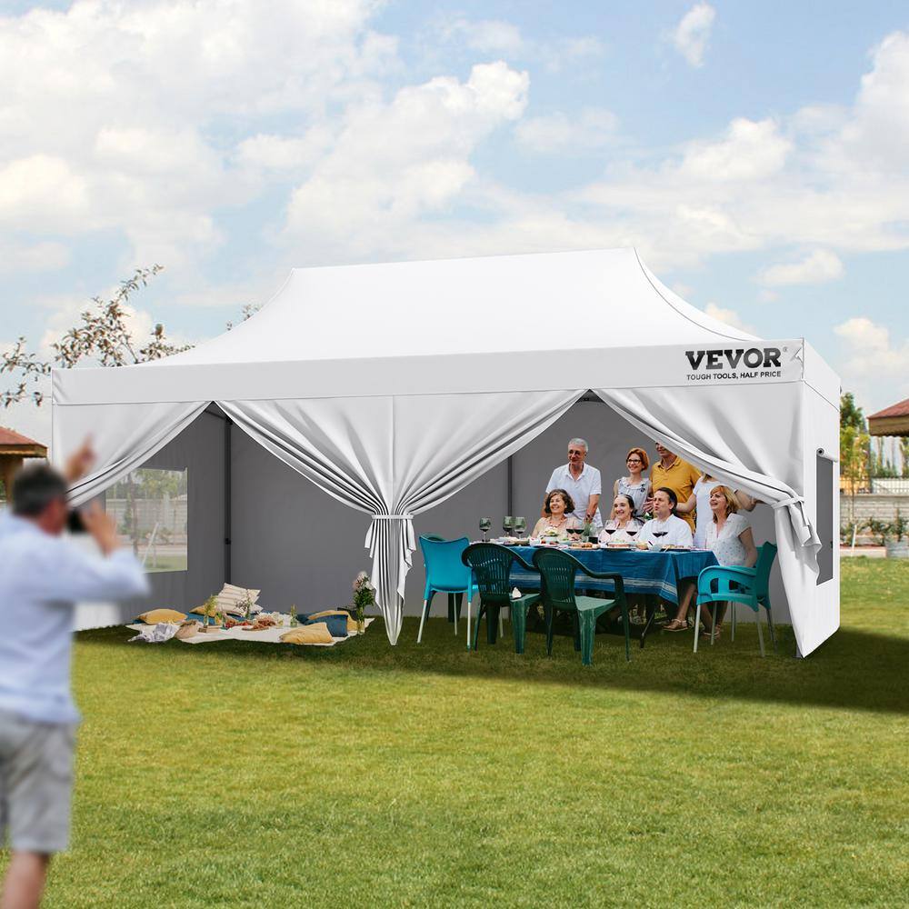 VEVOR 10x20 FT White Pop Up Canopy Tent with Removable Sidewalls