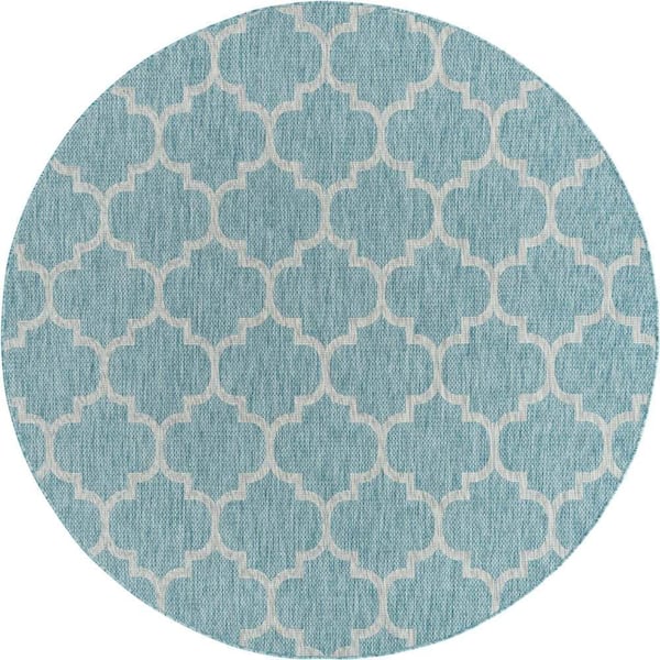Outdoor Trellis Aquamarine 7 ft. 10 in. x 7 ft. 10 in. Area Rug