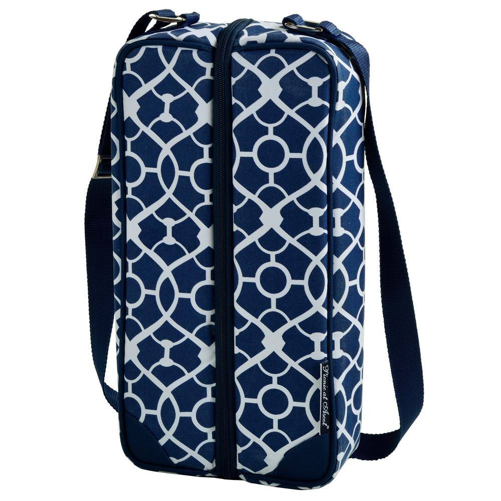 Trellis Blue Insulated Wine Tote with Glasses and Accessories