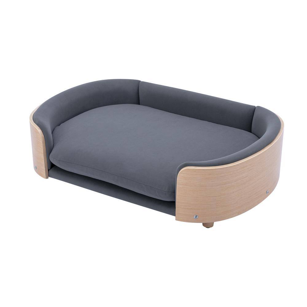 maocao hoom Large Size Dark Gray Solid Wood Dog Bed with Solid Wood ...