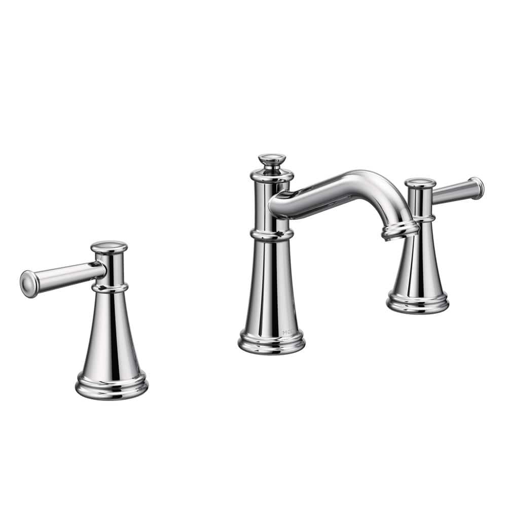 Polished Nickel Modern Widespread Bathroom Faucet with Metal Handles