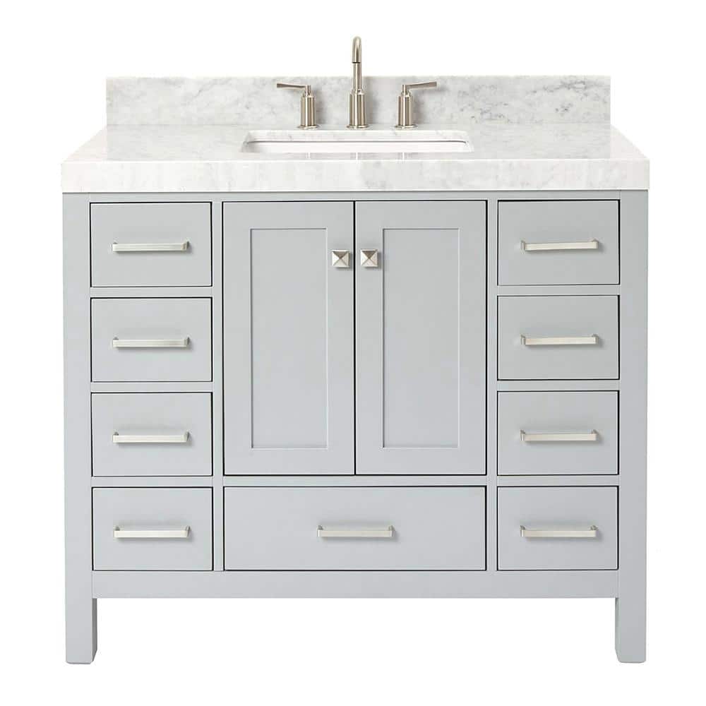 Cambridge 42'' Light Gray Wood Single Sink Vanity with Carrara Marble Top
