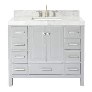 Cambridge 42 in. W x 22 in. D x 36.5 in. H Single Sink Freestanding Bath Vanity in Grey with Carrara Marble Top