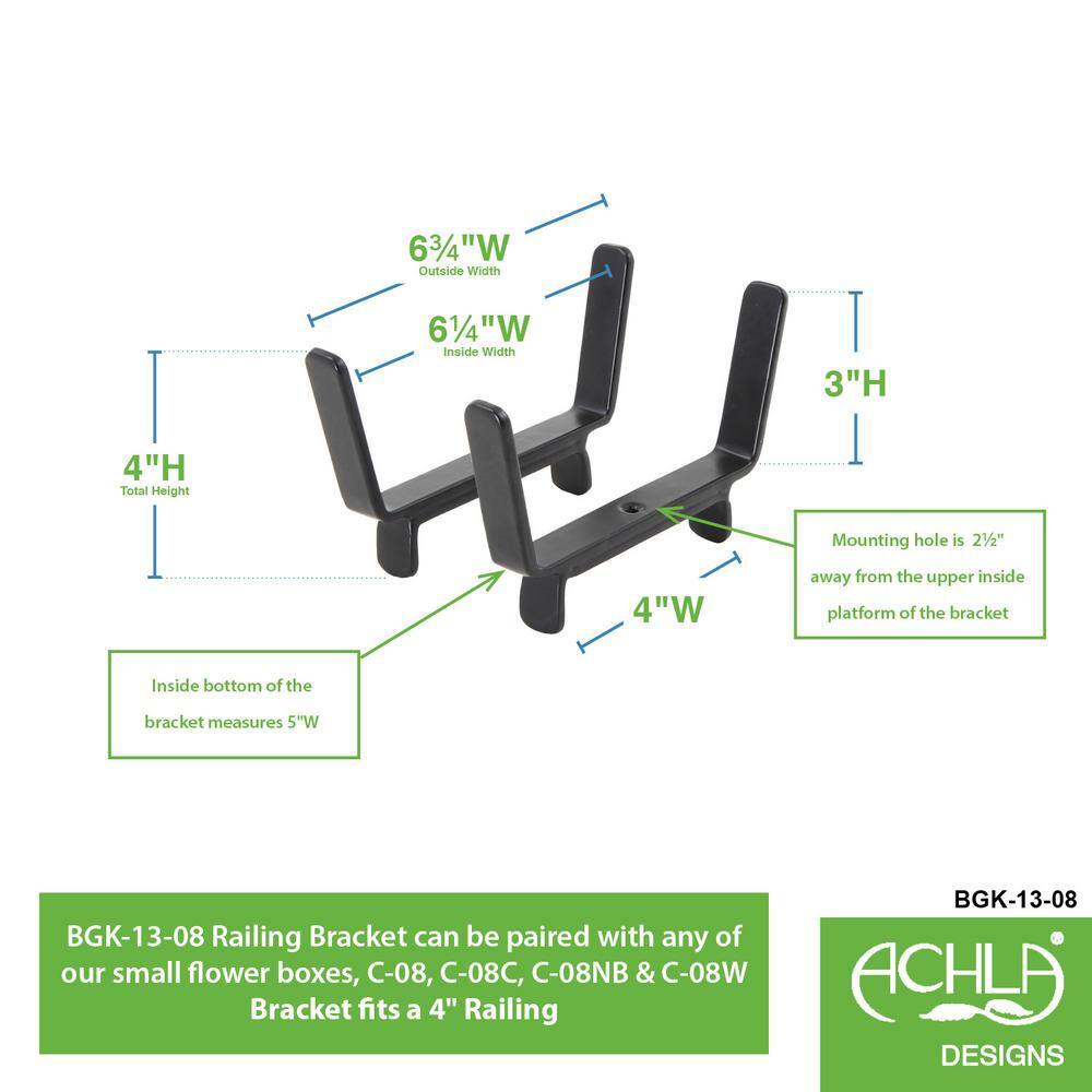 Black Steel 6-Inch Flower Box Rail Bracket for 2x4 Railings