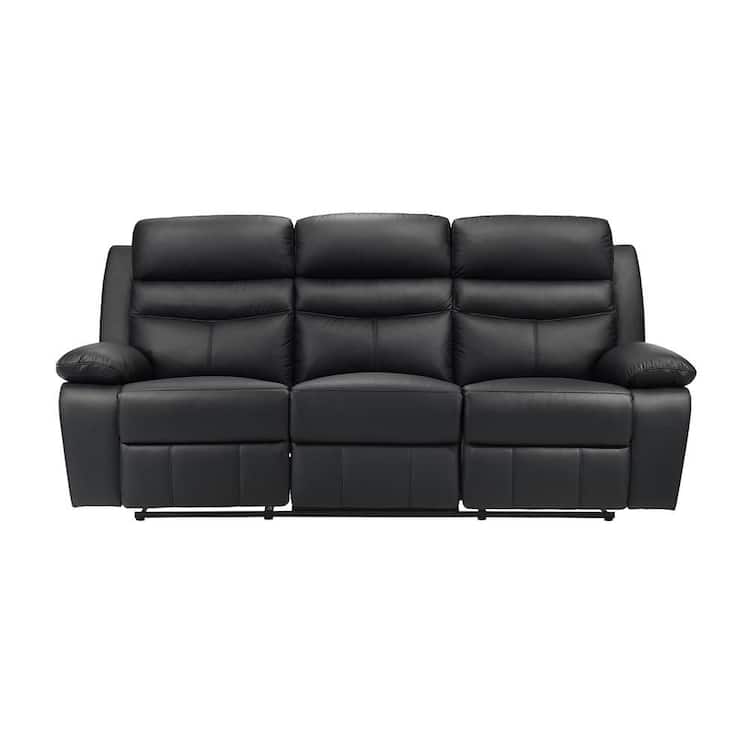 Lazzara Edelia 86.5 in. W Pillow Arm Leather Rectangle Manual Double Reclining Sofa in Black