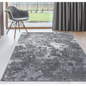 Beverly Collection Dark Grey 5x7 Rustic Abstract Polypropylene Area Rug