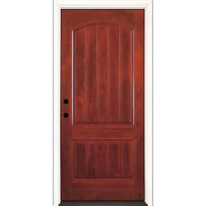 37.5 in. x 81.625 in. 2-Panel Plank Cherry Mahogany Stained Right-Hand Inswing Fiberglass Prehung Front Door