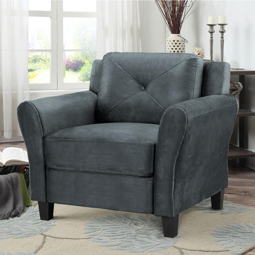 Harvard Dark Gray Microfiber Accent Chair with Wood Frame