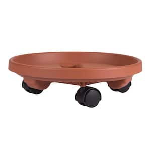 Caddy Round 12 in. Terra Cotta Plastic Plant Stand Caddy with Wheels