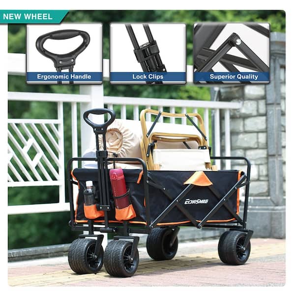 Tunearary 7 cu. ft. Outdoor Metal Black and Gold Collapsible Camper Garden Cart with Non-Slip Wheels and Adjustable Handle