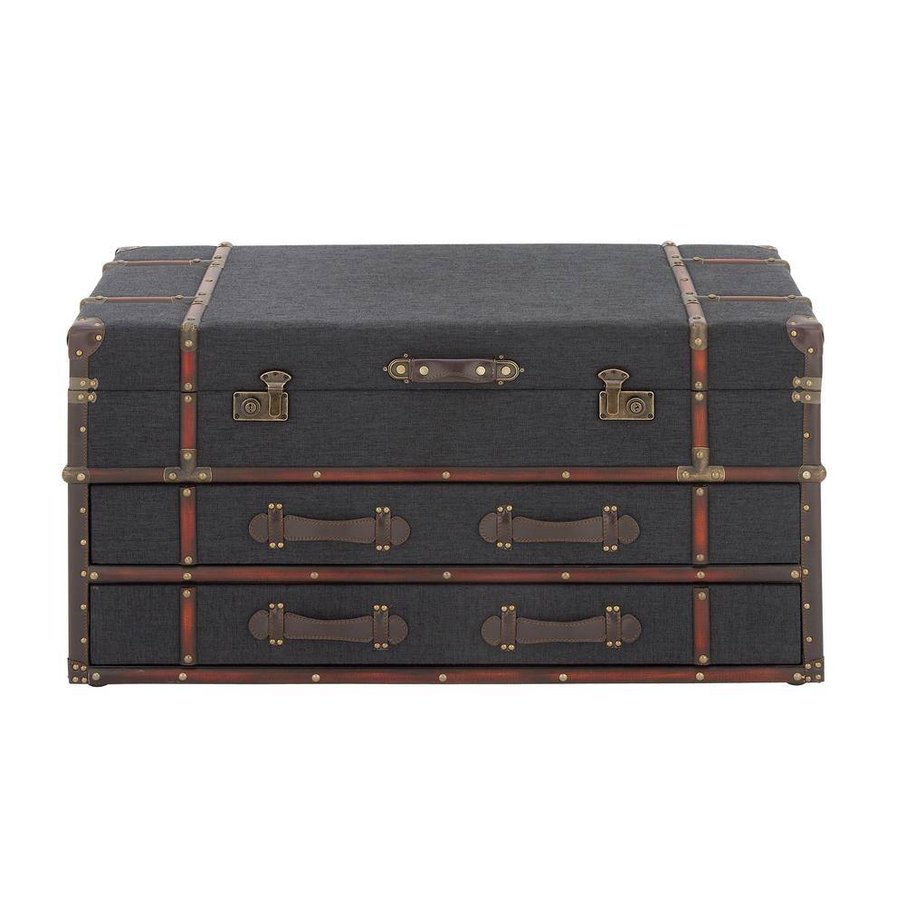 Dark Blue Linen Upholstered Trunk Coffee Table with Storage