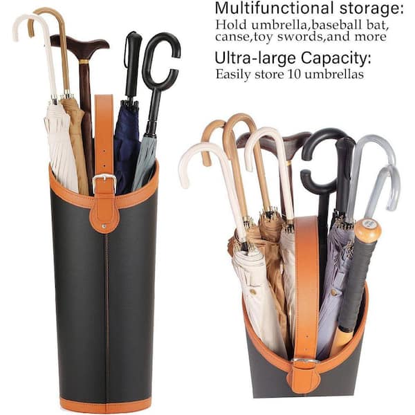 Modern Black Faux Leather Umbrella Stand with Removable Drip Tray