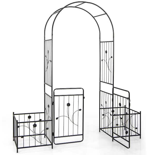 87 in. Garden Trellis with Lockable Gate Side Planters