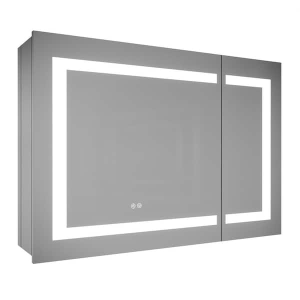 Unbranded 36 in. W x 30 in. H Large Rectangular Silver Aluminum Recessed/Surface Mount Medicine Cabinet with Mirror