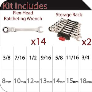 Flex-Head SAE/MM Ratcheting Combo Wrench (14-Piece)