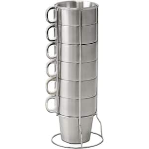 Stackable Insulated Coffee Mug Tree, Stainless Steel Cups with Handles for Indoor/Outdoor Set of 6 in Stand Rack