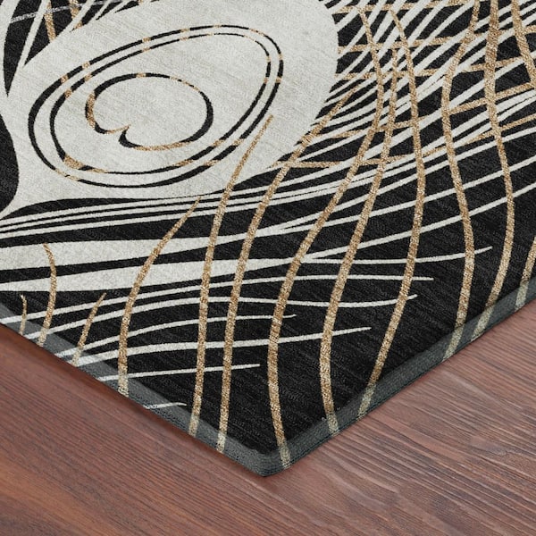 Mayfield Premium Machine Washable Abstract AMF2273 Black 2 ft. x 3 ft. Accent Rug