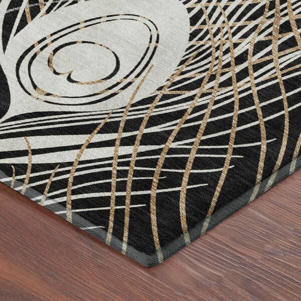 Mayfield Premium Machine Washable Abstract AMF2273 Black 2 ft. x 7 ft. Runner Rug