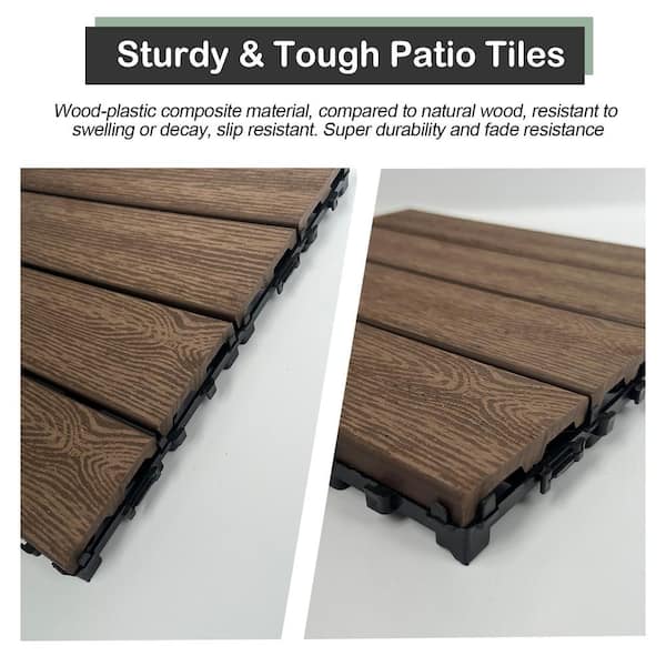WRIGHTMASTER 0.98 ft. x 0.98 ft. Wood and Plastic Composite Deck Tile Interlocking in Walnut Light Wood Grain (19 sq. ft. Per Box)