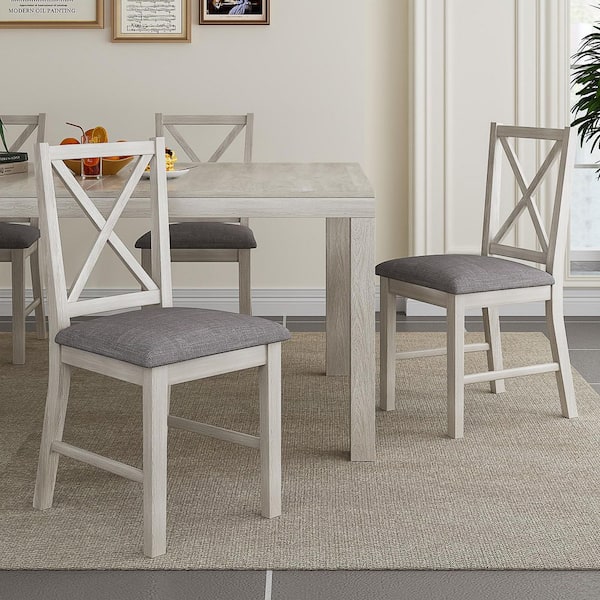 5-Piece Extendable Dining Table Set with Upholstered X-Back Chairs, Farmhouse Wood Top for Dining Room, Gray Set for 4