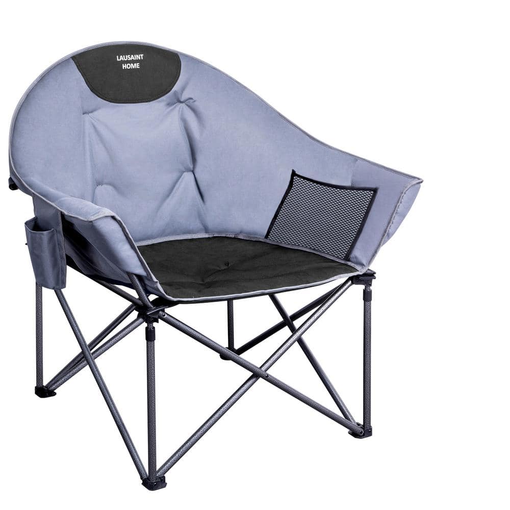 Folding Metal Patio Padded Lawn Chair with Carrying Bag (Black Grey)