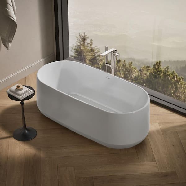 KOHLER Ceric 65 in. Resin Freestanding Flatbottom Bathtub in White