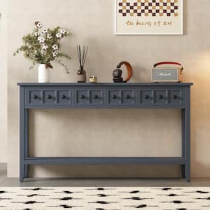 60 in. Hale Navy Rectangle 100% Solid Wood Rustic Entryway Console Table with 4-Drawers and Bottom Shelf