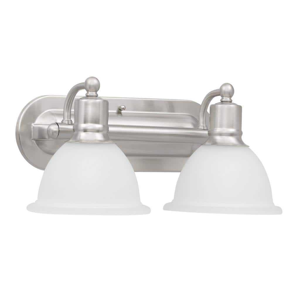 Madison Brushed Nickel 2-Light Wall Bracket with White Etched Glass
