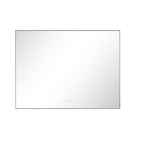 48 in. W x 36 in. H Large Rectangular Framed LED Light Anti-Fog Wall Bathroom Vanity Mirror in Gun Ash