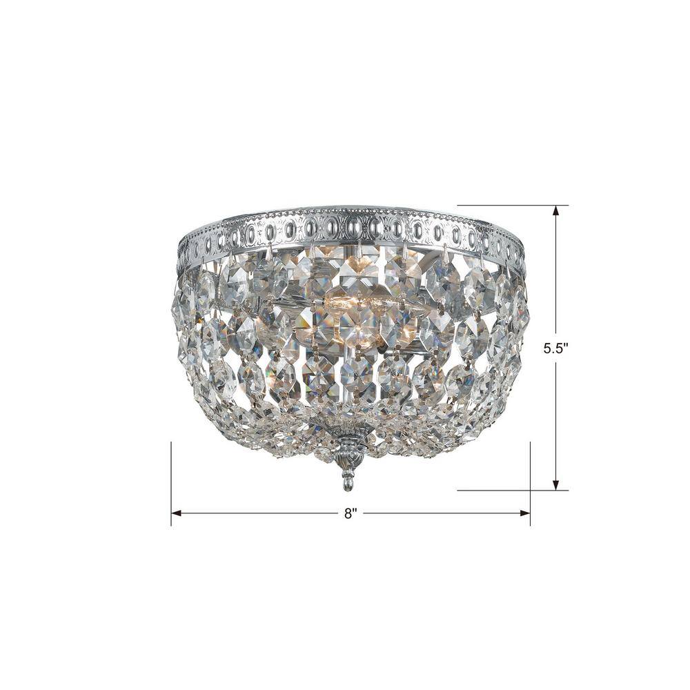 Polished Chrome 2-Light Ceiling Mount with Clear Italian Crystals