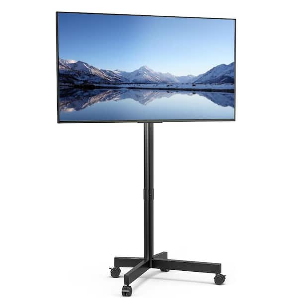 Height Adjustable Floor Stand for 13‑55 Inch Flat Curved TVs, ‑10°/+15° Tilt, 77 lbs Capacity -Black