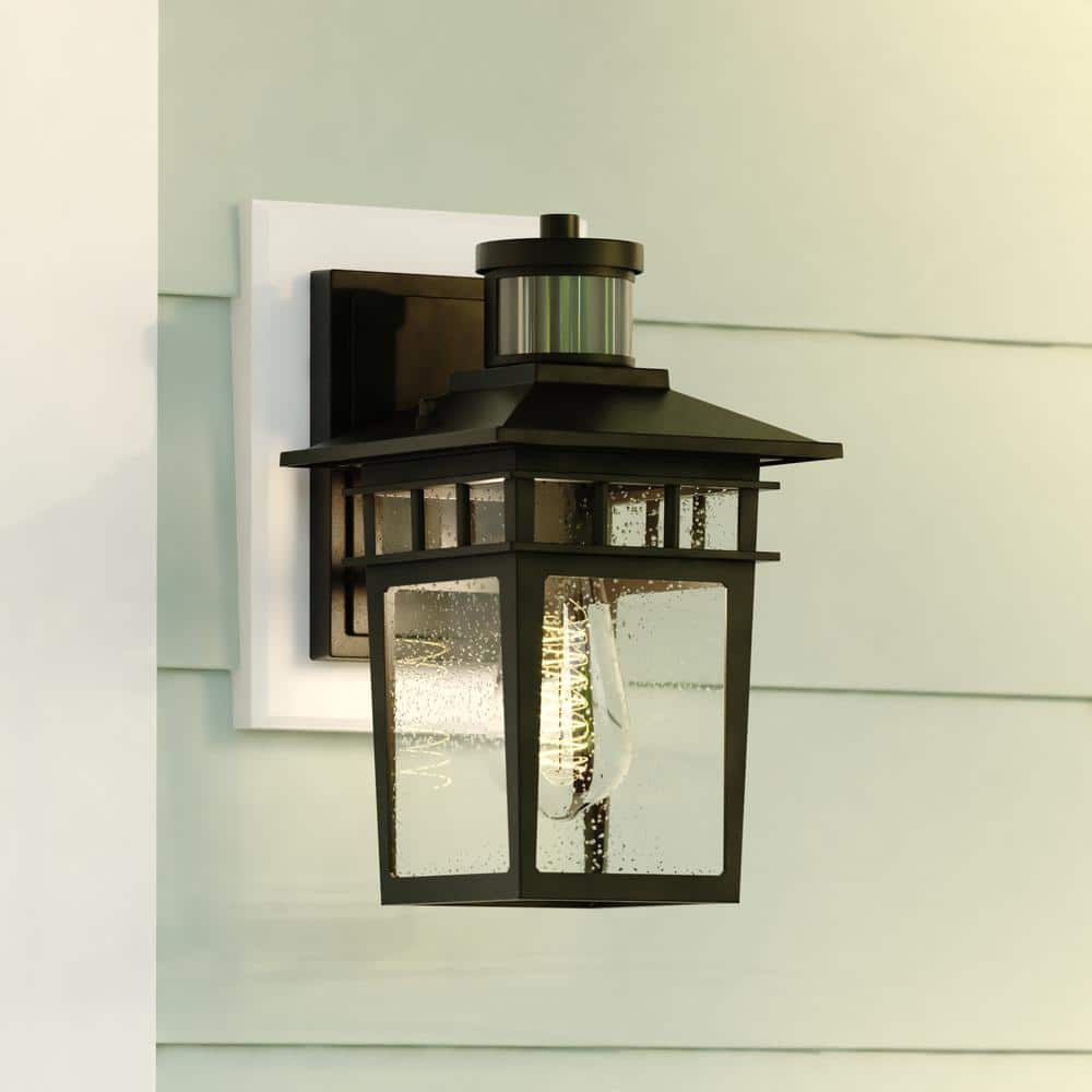 Ridge 6.5 in. W 1-Light Aluminum Black Motion Sensor Dusk to Dawn Outdoor W