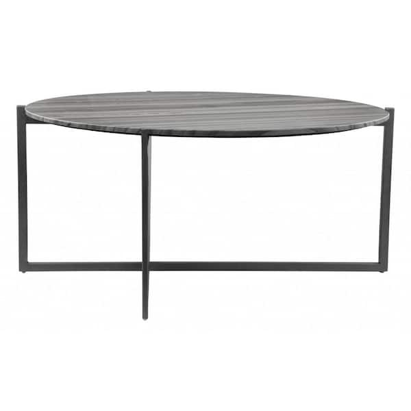 HomeRoots Julia 36.2 in. Gray and Black Round Marble Coffee Table