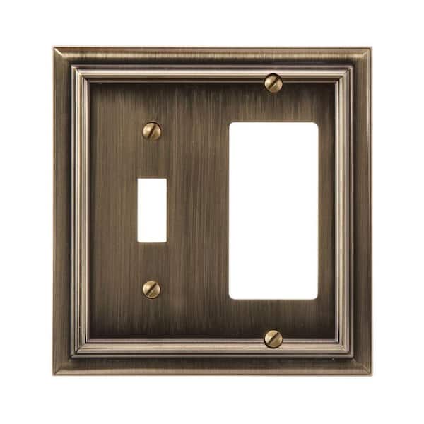 AMERELLE Continental 2 Gang 1-Toggle and 1-Rocker Metal Wall Plate - Brushed Brass