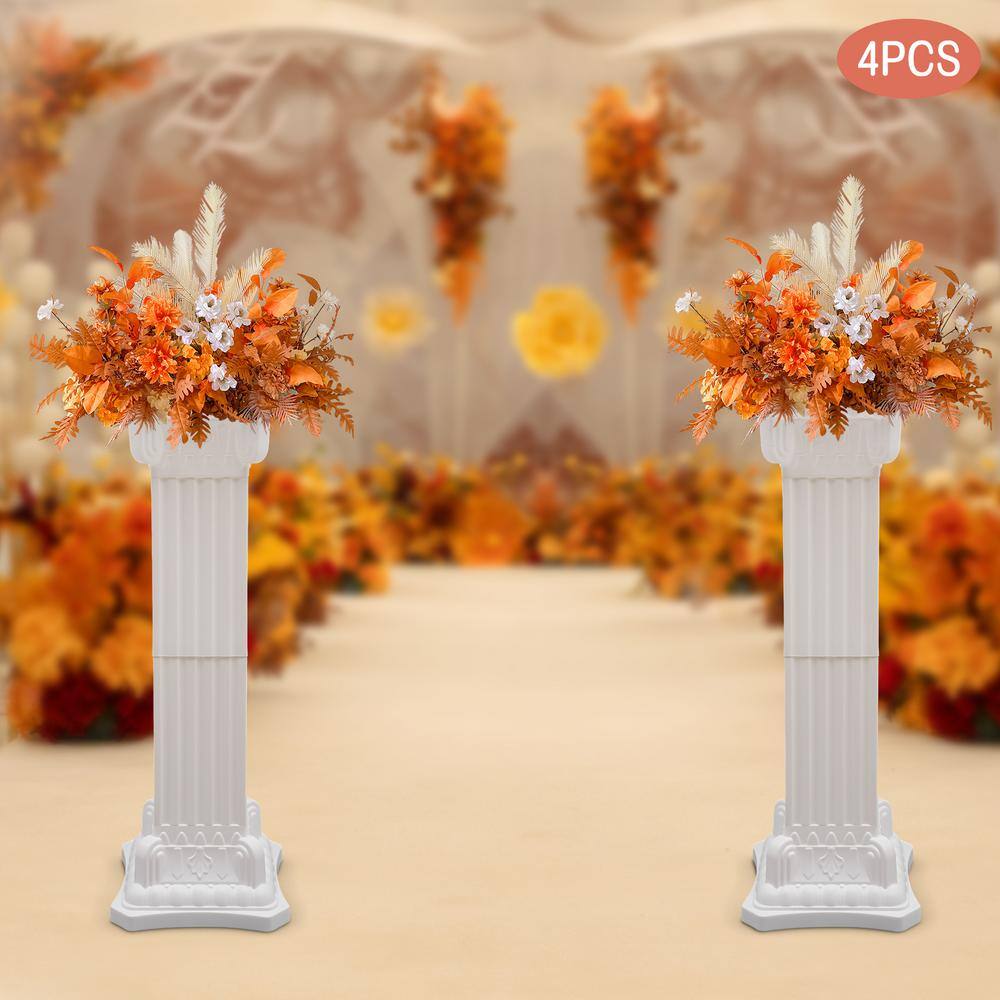 Elegant White Plastic Roman Decorative Columns for Weddings and Events, 35.43 in. Height (4-Pack)